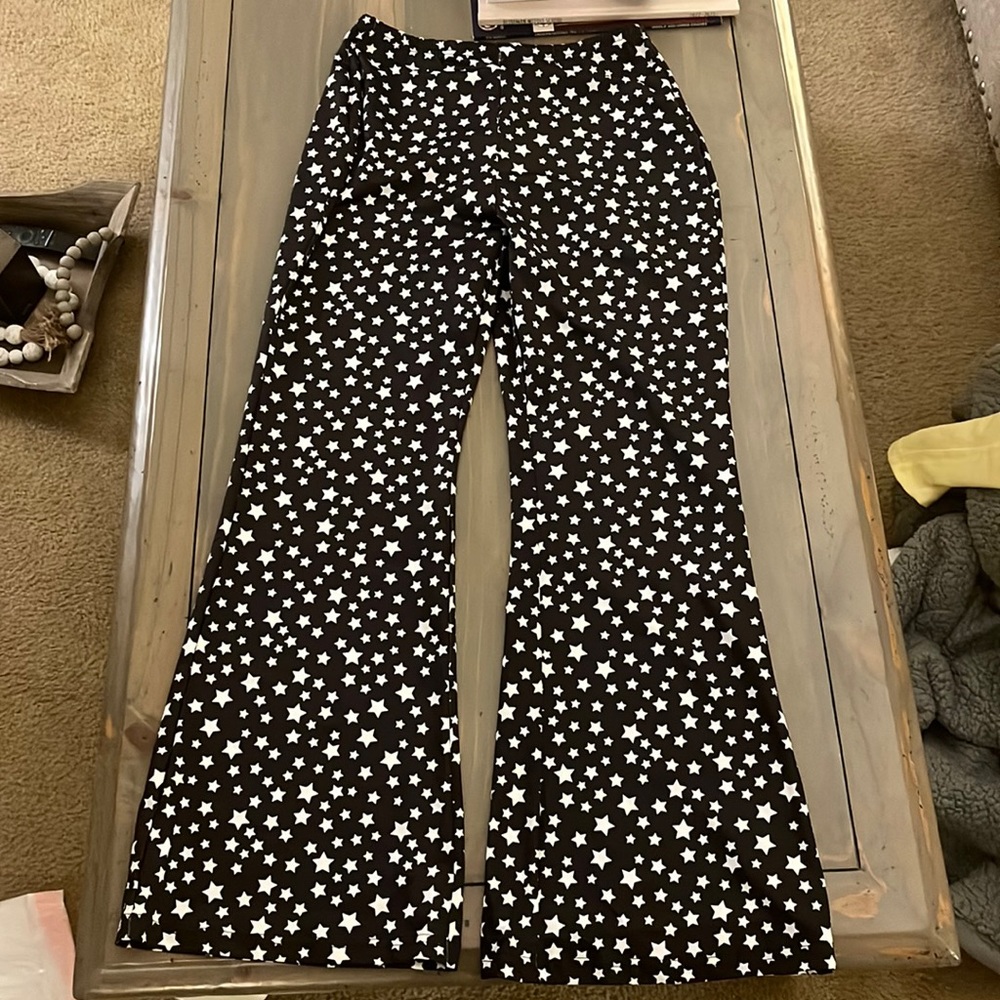 Black flare pants with star design!
